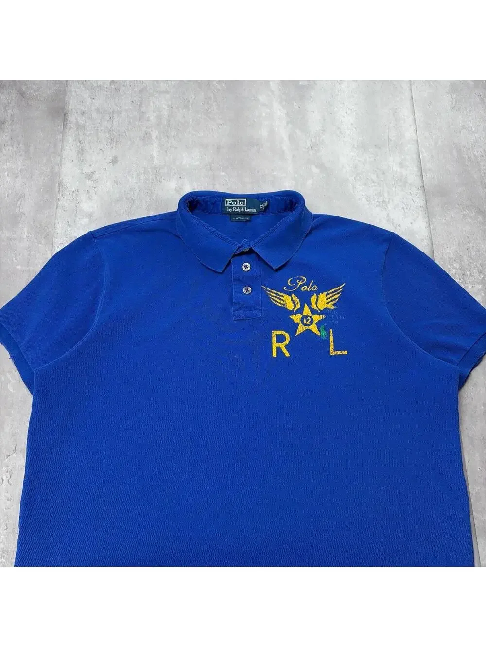 Vintage 90’s Blue Polo Ralph Lauren Grunge Distressed Rugby Polo Shirt